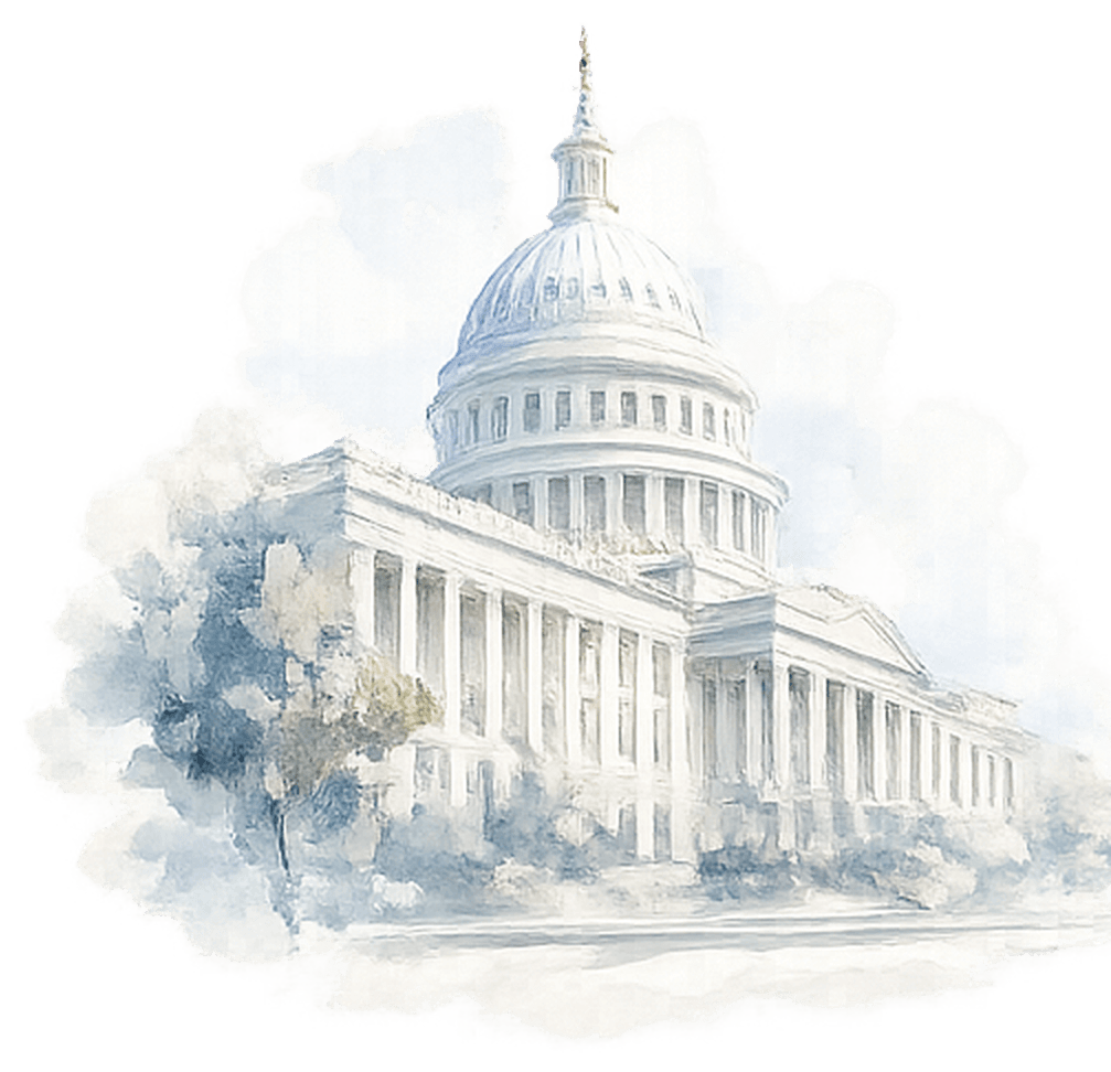 Watercolor illustration of a state capitol building
